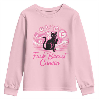 Funny Black Cat Fuck Breast Cancer Pink Ribbon Starry Night Youth Sweatshirt