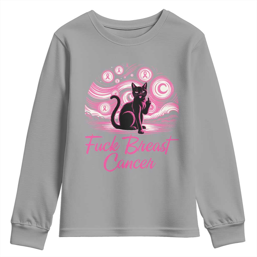 Funny Black Cat Fuck Breast Cancer Pink Ribbon Starry Night Youth Sweatshirt