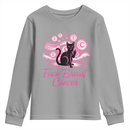 Funny Black Cat Fuck Breast Cancer Pink Ribbon Starry Night Youth Sweatshirt
