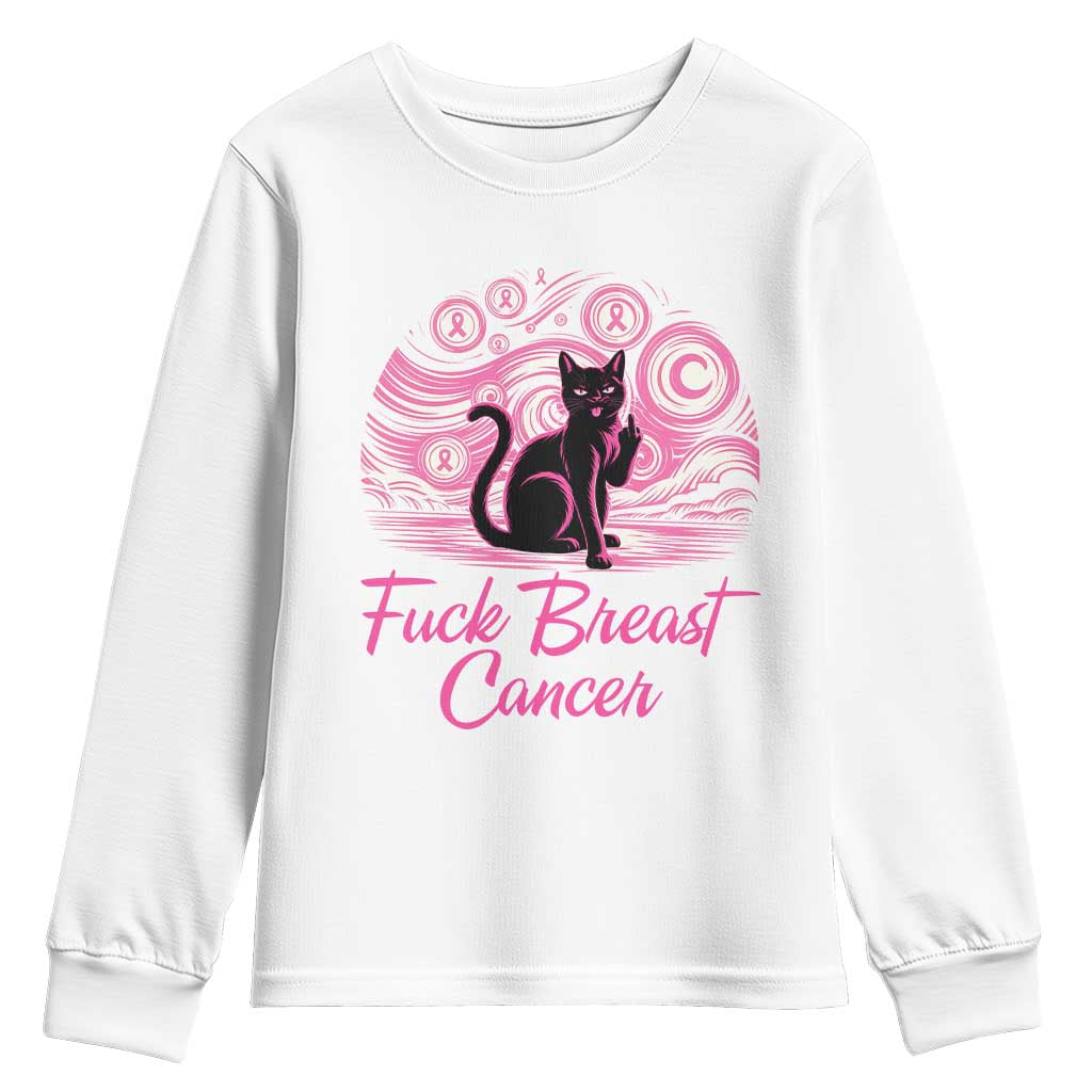 Funny Black Cat Fuck Breast Cancer Pink Ribbon Starry Night Youth Sweatshirt
