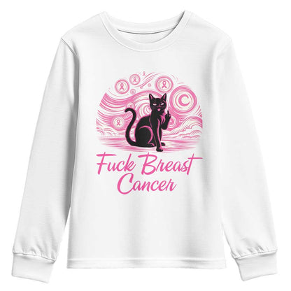 Funny Black Cat Fuck Breast Cancer Pink Ribbon Starry Night Youth Sweatshirt