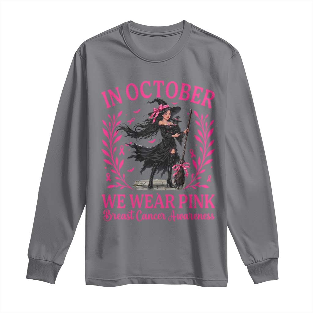Breast Cancer Halloween Witch Long Sleeve Shirt In October We Wear Pink