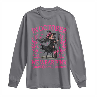 Breast Cancer Halloween Witch Long Sleeve Shirt In October We Wear Pink