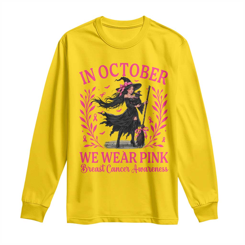 Breast Cancer Halloween Witch Long Sleeve Shirt In October We Wear Pink