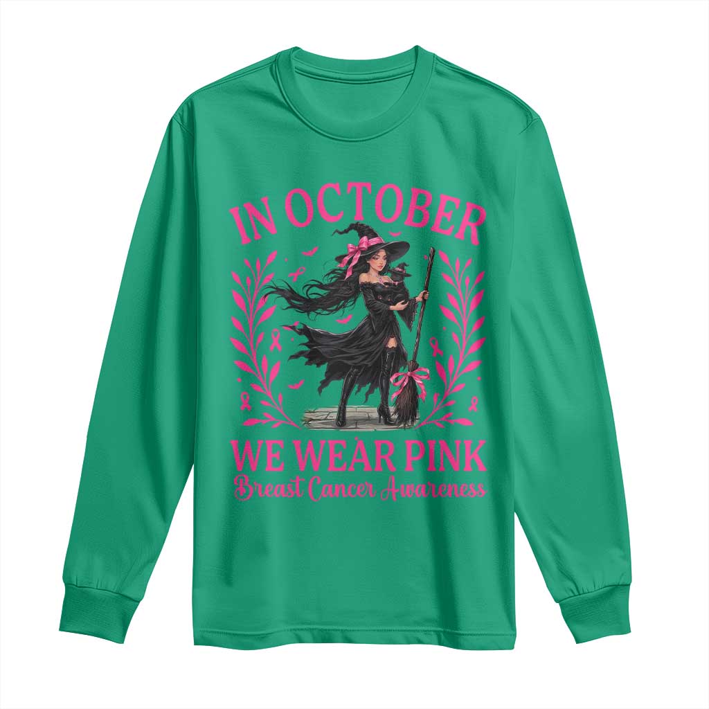 Breast Cancer Halloween Witch Long Sleeve Shirt In October We Wear Pink