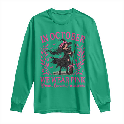 Breast Cancer Halloween Witch Long Sleeve Shirt In October We Wear Pink