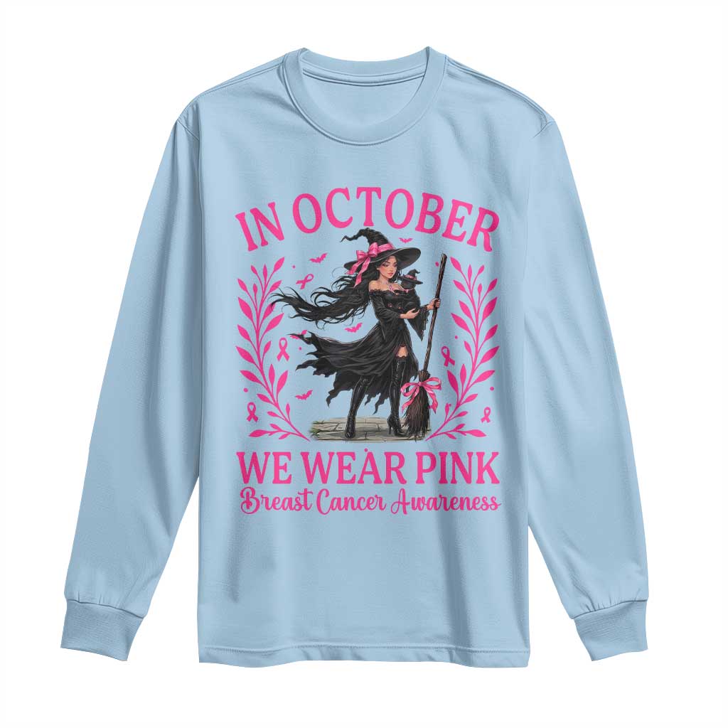 Breast Cancer Halloween Witch Long Sleeve Shirt In October We Wear Pink