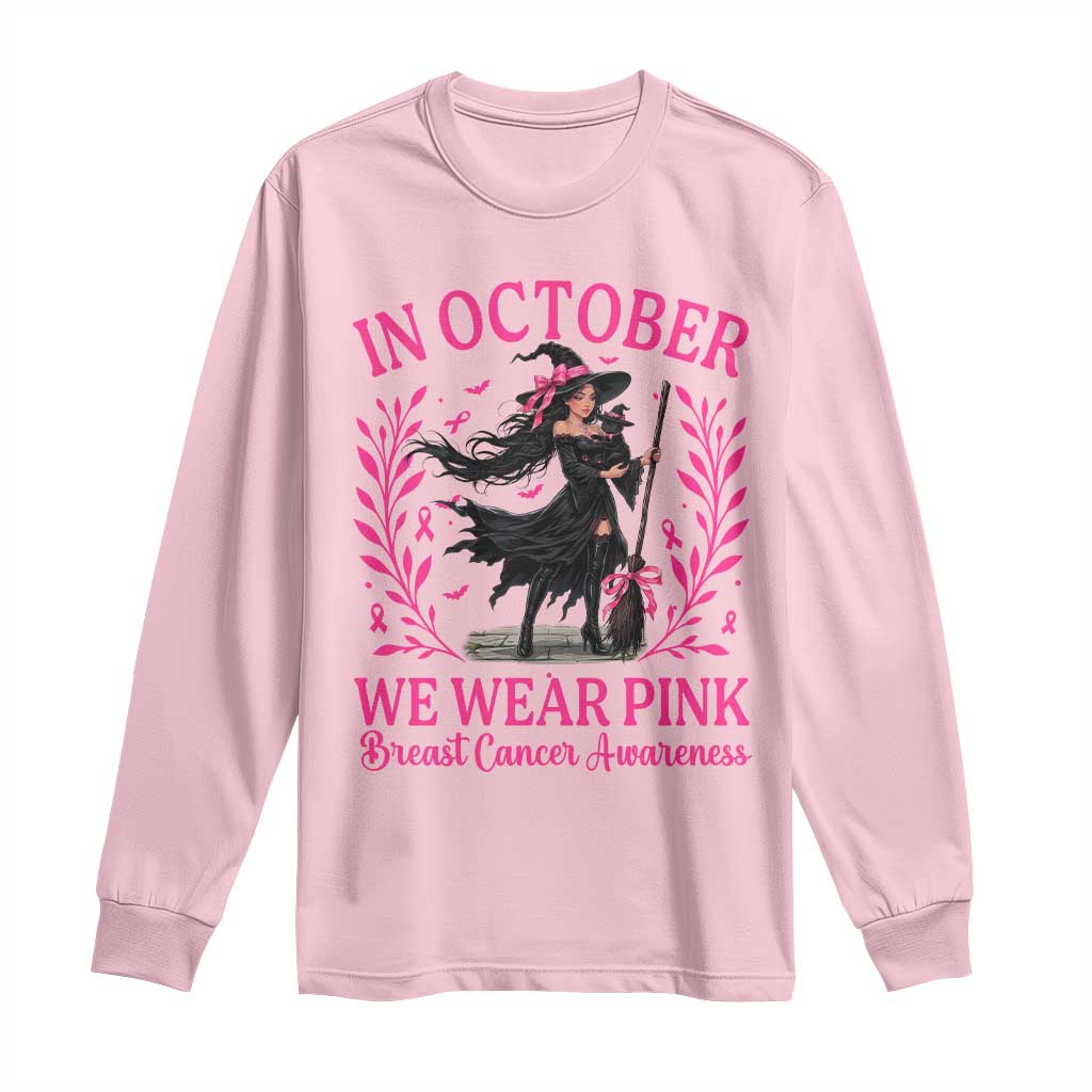 Breast Cancer Halloween Witch Long Sleeve Shirt In October We Wear Pink