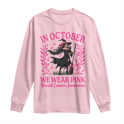 Breast Cancer Halloween Witch Long Sleeve Shirt In October We Wear Pink