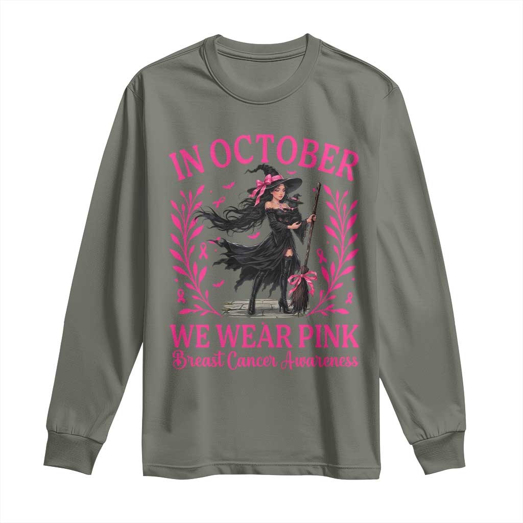 Breast Cancer Halloween Witch Long Sleeve Shirt In October We Wear Pink