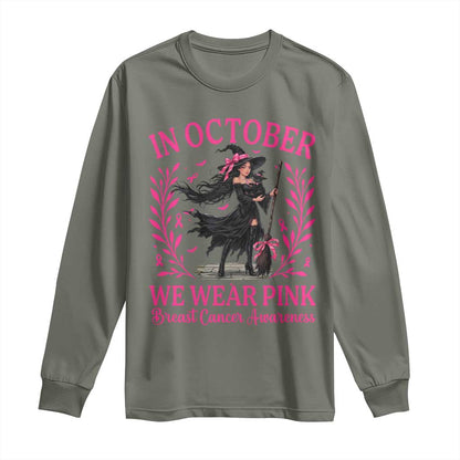 Breast Cancer Halloween Witch Long Sleeve Shirt In October We Wear Pink