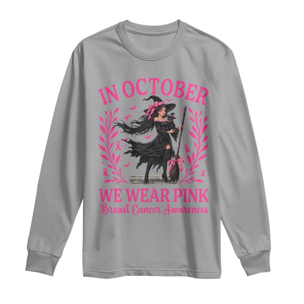 Breast Cancer Halloween Witch Long Sleeve Shirt In October We Wear Pink