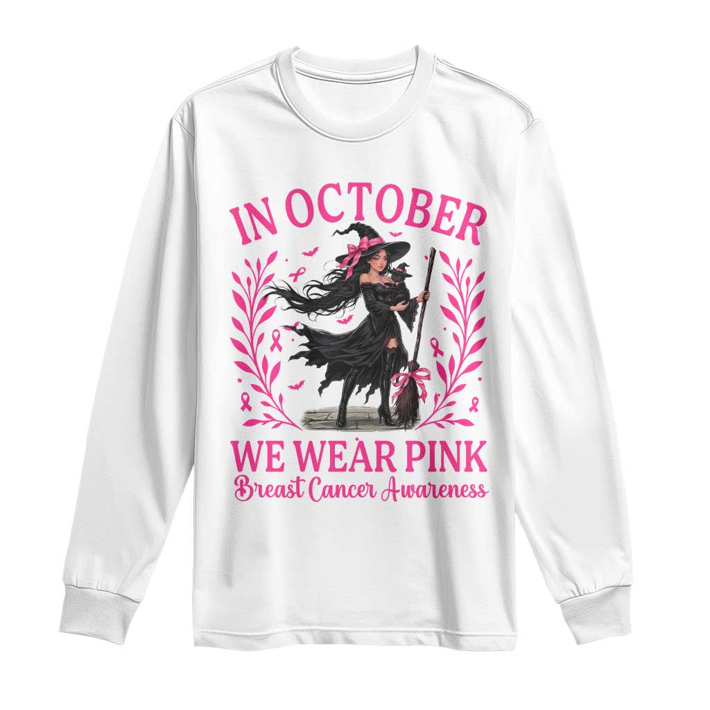 Breast Cancer Halloween Witch Long Sleeve Shirt In October We Wear Pink