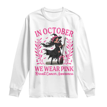 Breast Cancer Halloween Witch Long Sleeve Shirt In October We Wear Pink