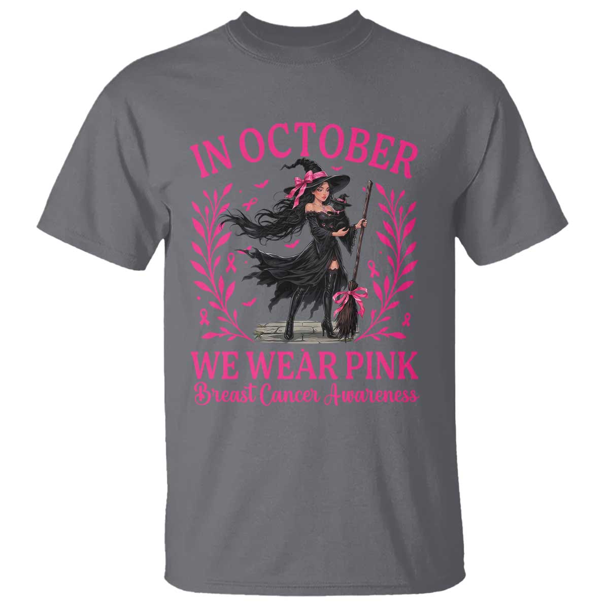 Breast Cancer Halloween Witch T Shirt In October We Wear Pink
