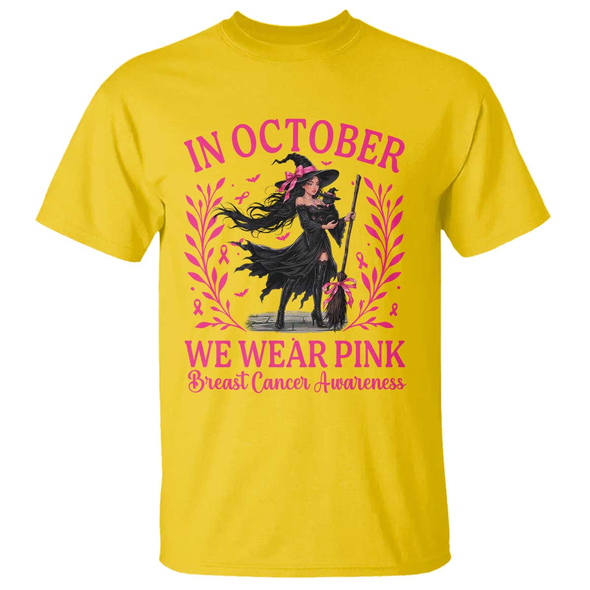 Breast Cancer Halloween Witch T Shirt In October We Wear Pink