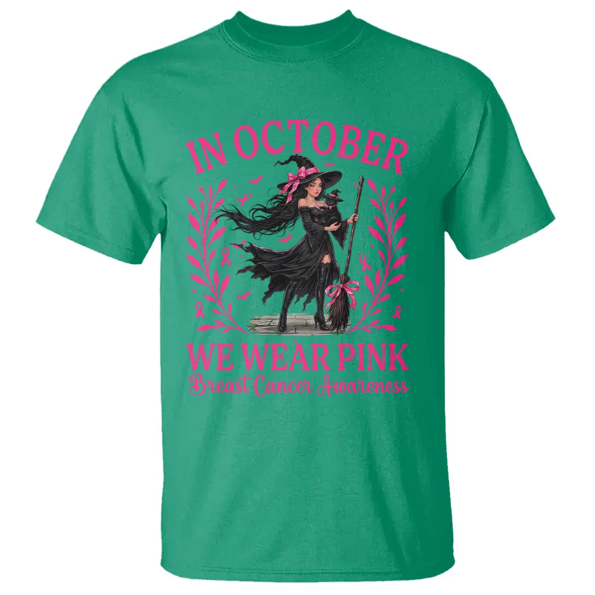 Breast Cancer Halloween Witch T Shirt In October We Wear Pink