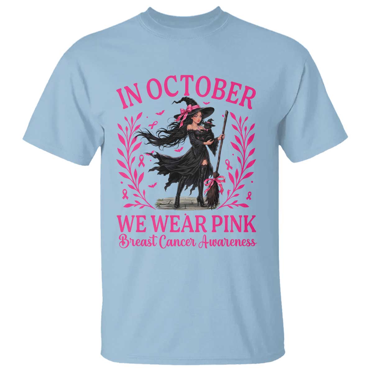 Breast Cancer Halloween Witch T Shirt In October We Wear Pink