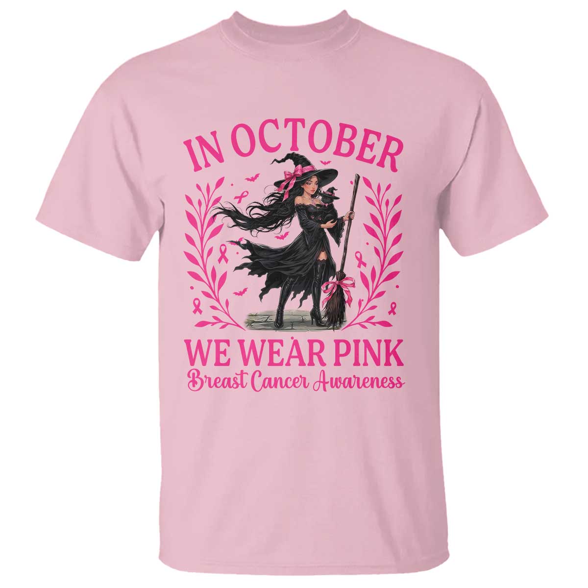 Breast Cancer Halloween Witch T Shirt In October We Wear Pink