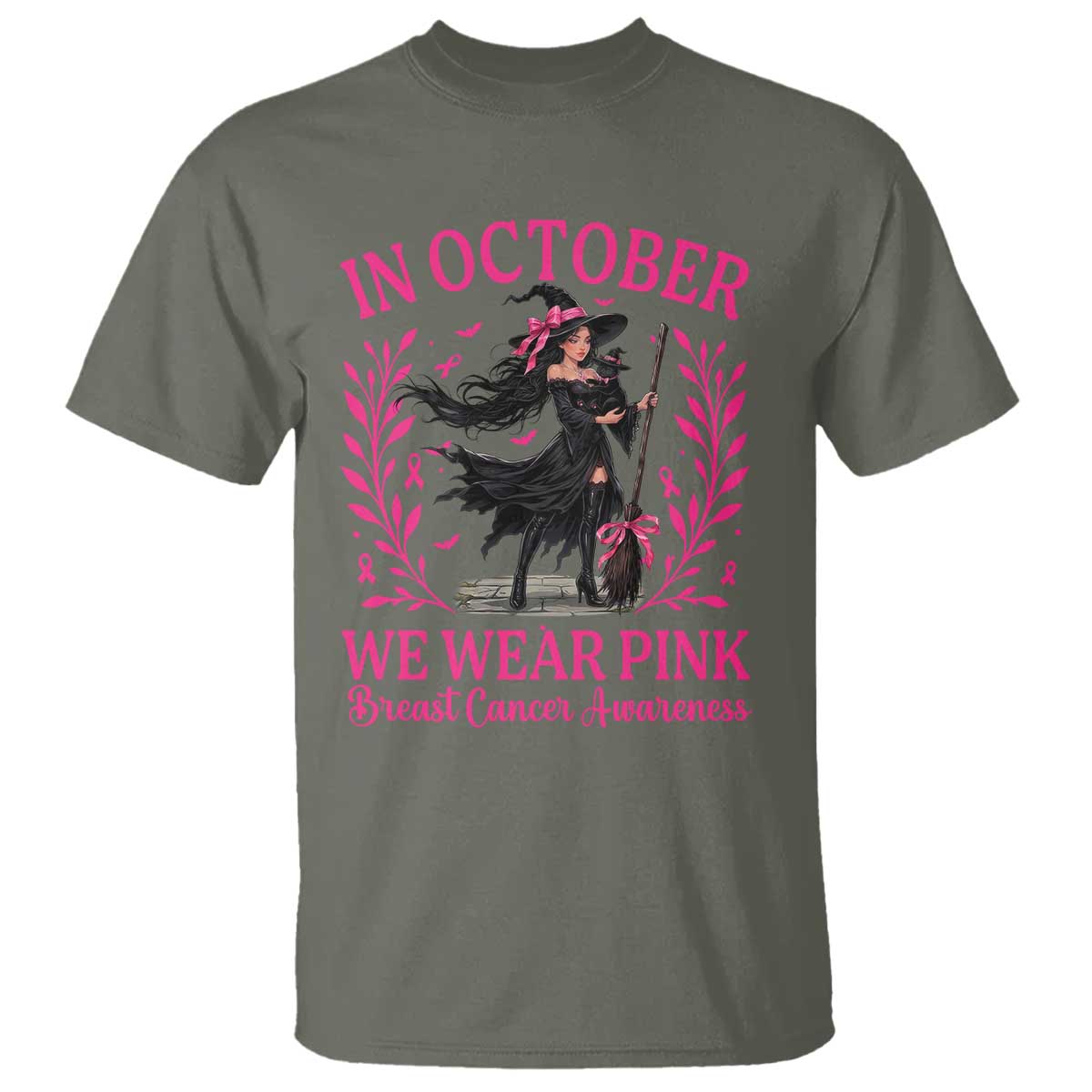 Breast Cancer Halloween Witch T Shirt In October We Wear Pink