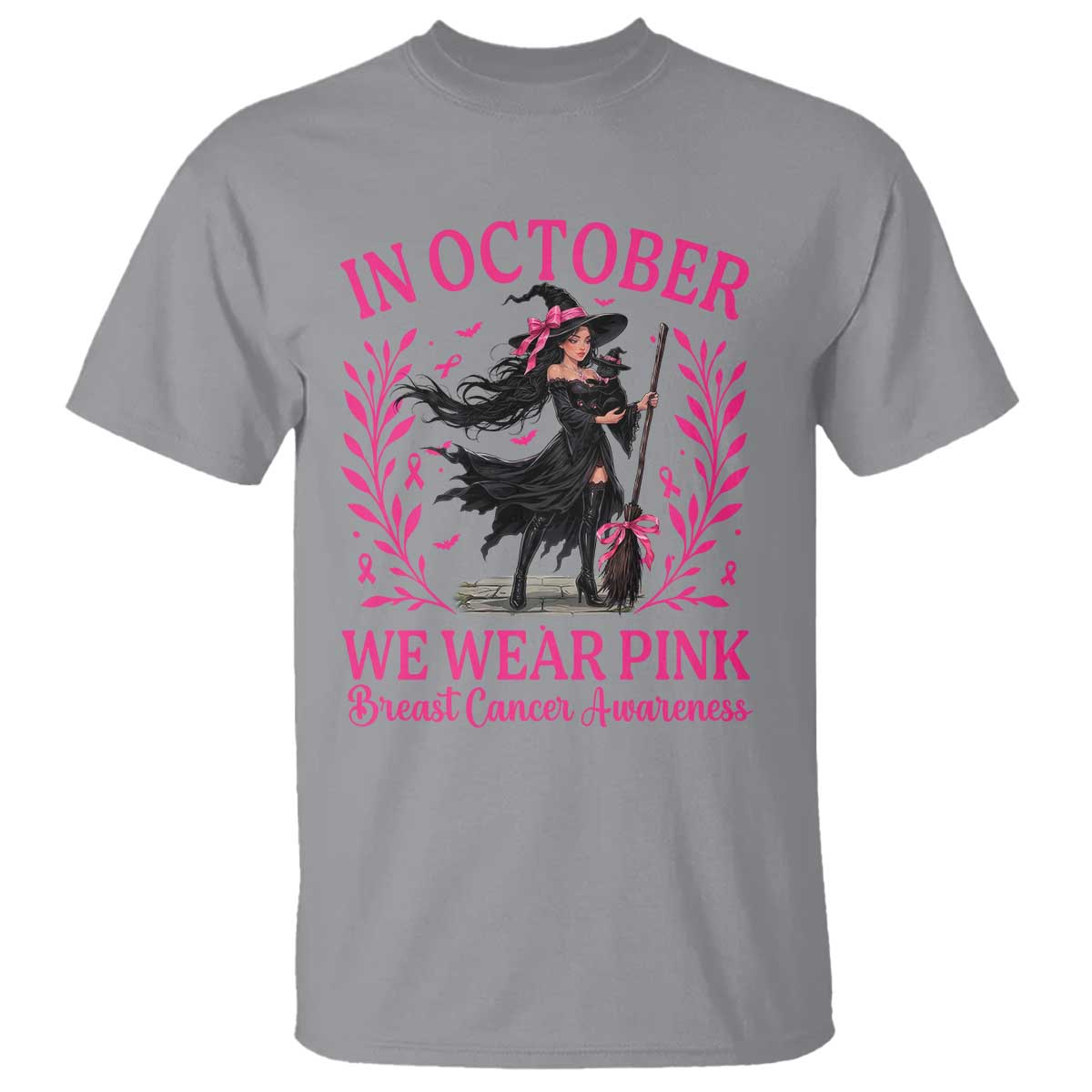 Breast Cancer Halloween Witch T Shirt In October We Wear Pink