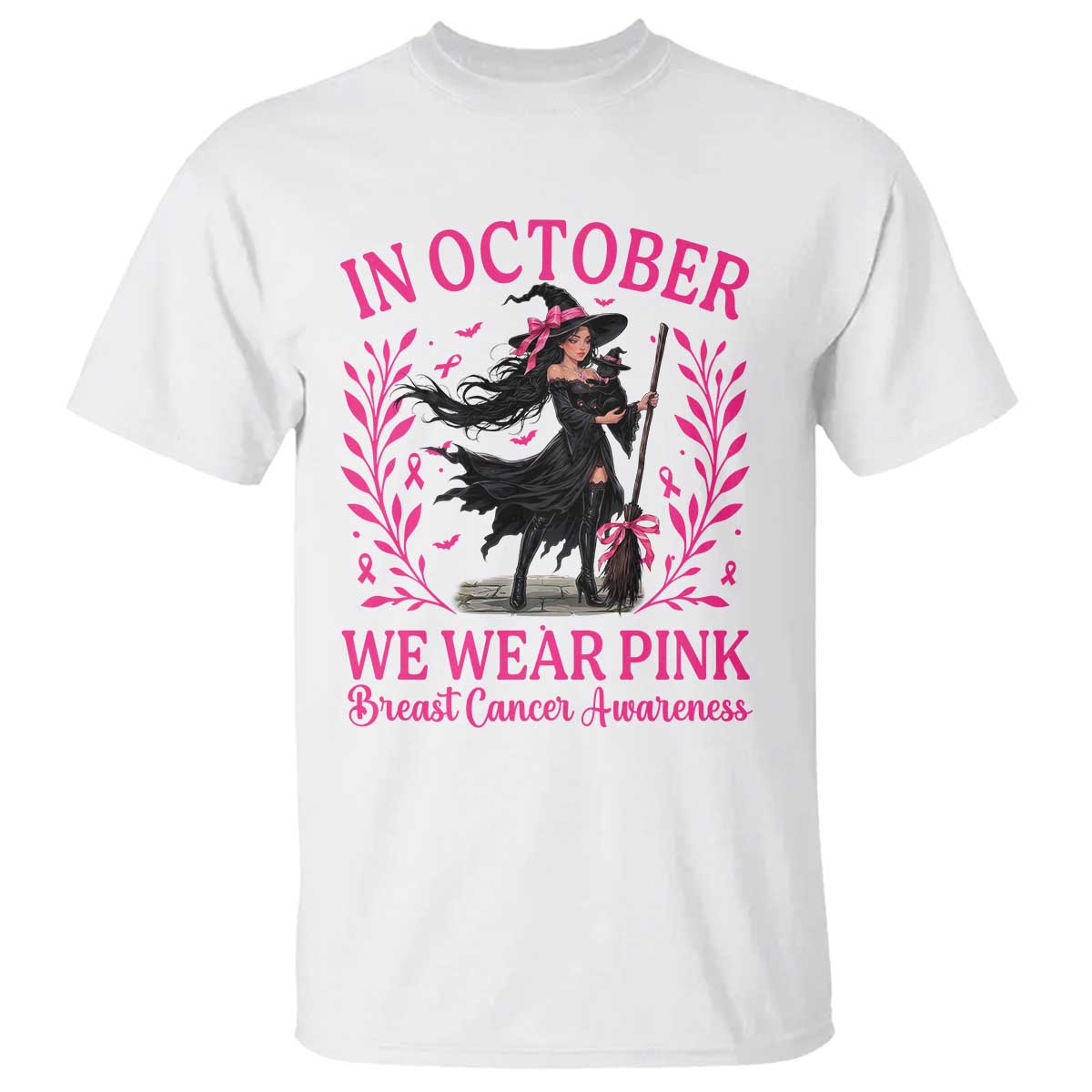 Breast Cancer Halloween Witch T Shirt In October We Wear Pink