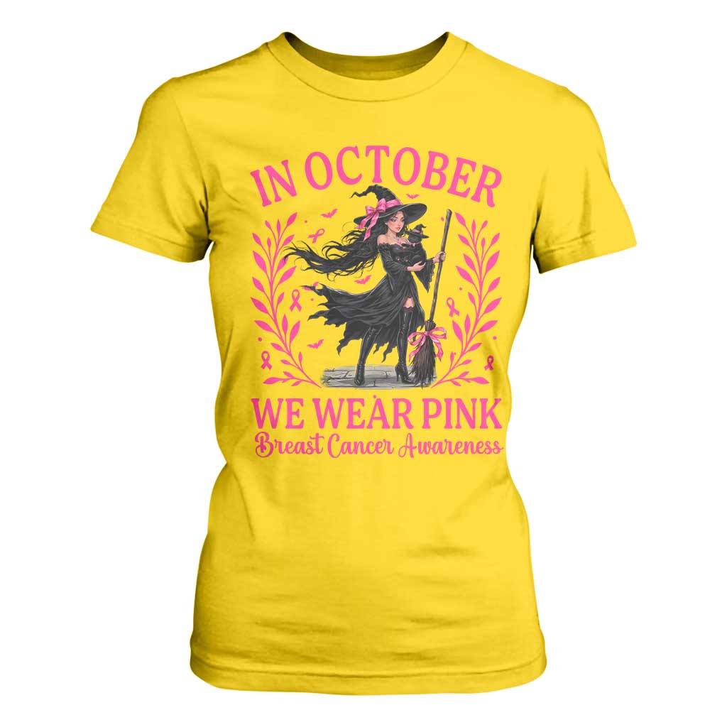 Breast Cancer Halloween Witch T Shirt For Women In October We Wear Pink