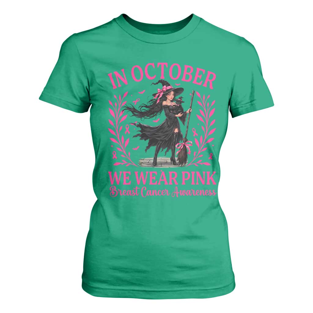 Breast Cancer Halloween Witch T Shirt For Women In October We Wear Pink