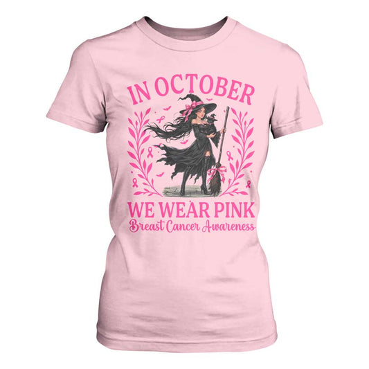 Breast Cancer Halloween Witch T Shirt For Women In October We Wear Pink