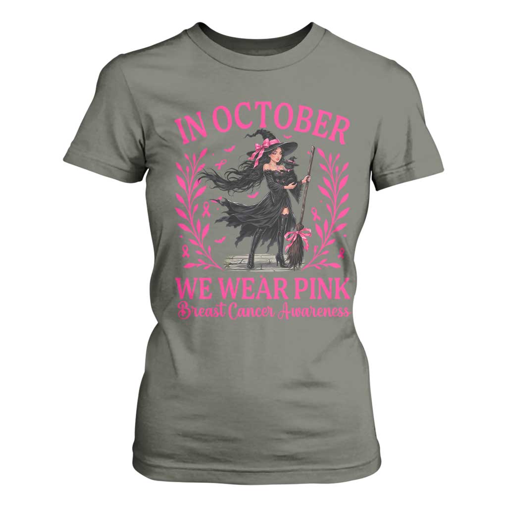 Breast Cancer Halloween Witch T Shirt For Women In October We Wear Pink