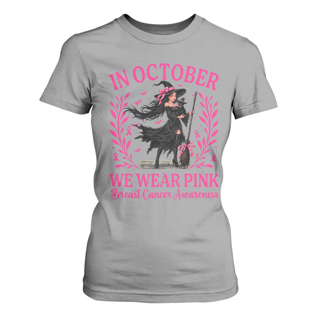 Breast Cancer Halloween Witch T Shirt For Women In October We Wear Pink