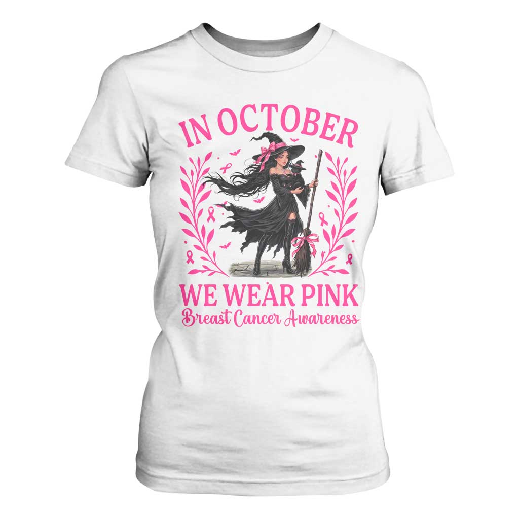 Breast Cancer Halloween Witch T Shirt For Women In October We Wear Pink
