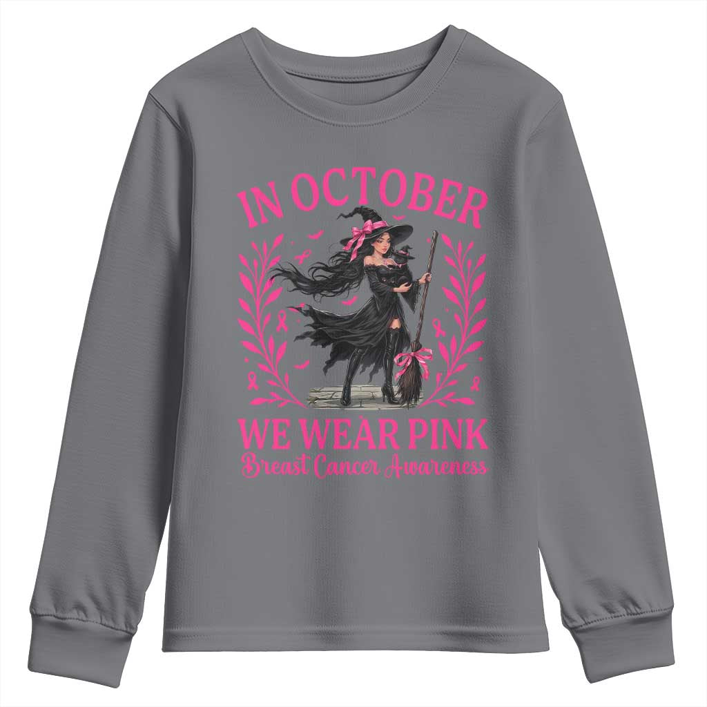 Breast Cancer Halloween Witch Youth Sweatshirt In October We Wear Pink