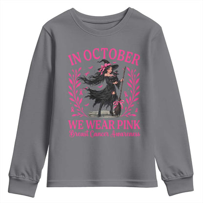 Breast Cancer Halloween Witch Youth Sweatshirt In October We Wear Pink