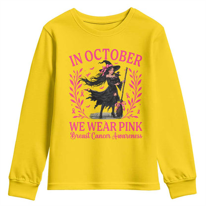 Breast Cancer Halloween Witch Youth Sweatshirt In October We Wear Pink