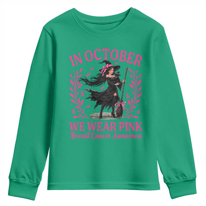 Breast Cancer Halloween Witch Youth Sweatshirt In October We Wear Pink