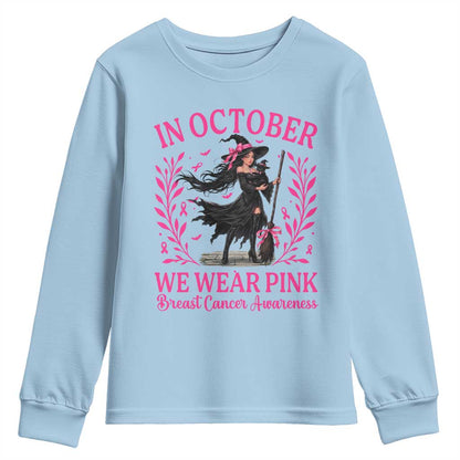 Breast Cancer Halloween Witch Youth Sweatshirt In October We Wear Pink