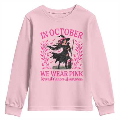 Breast Cancer Halloween Witch Youth Sweatshirt In October We Wear Pink