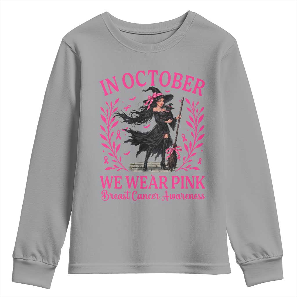 Breast Cancer Halloween Witch Youth Sweatshirt In October We Wear Pink
