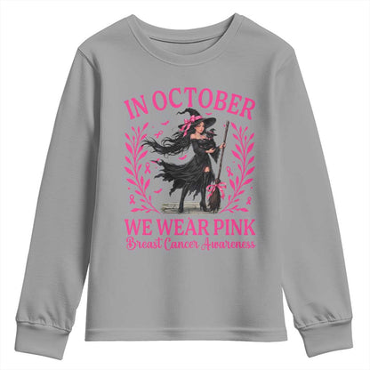 Breast Cancer Halloween Witch Youth Sweatshirt In October We Wear Pink