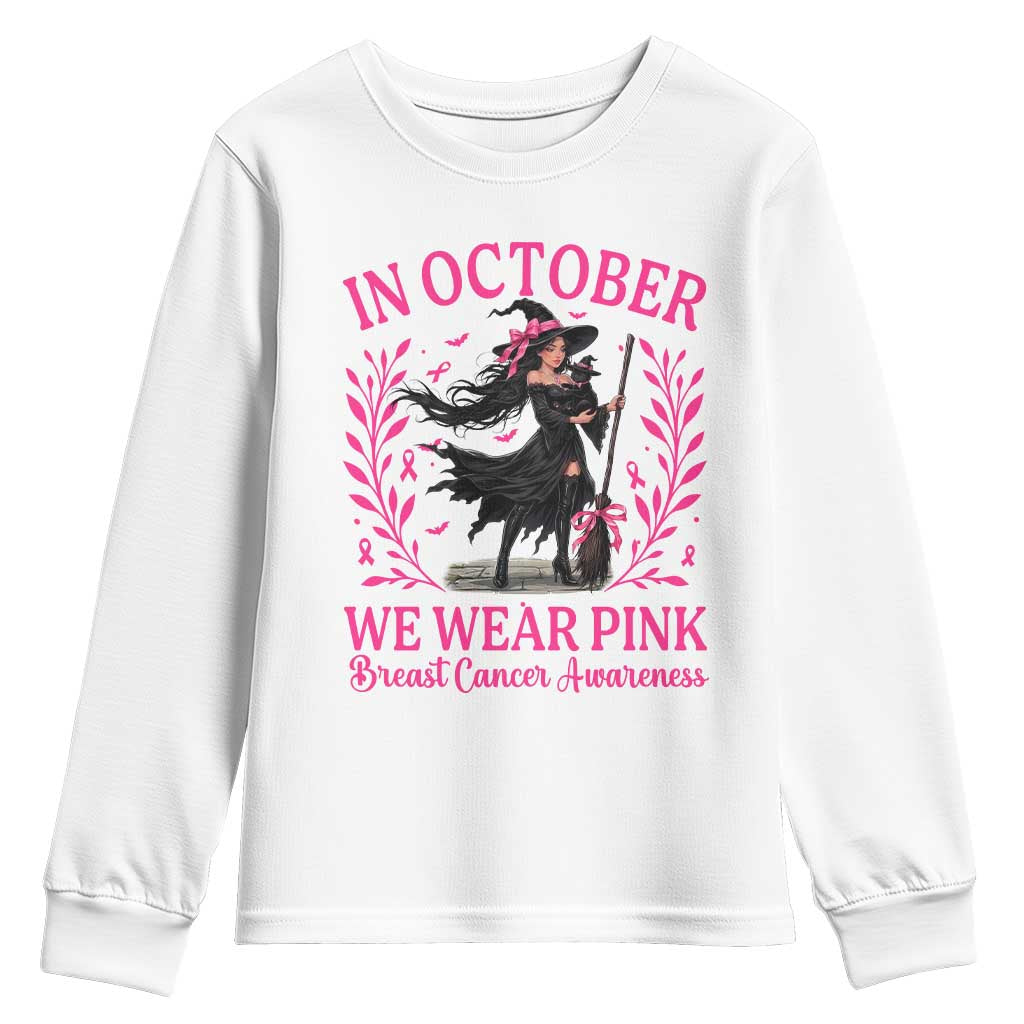 Breast Cancer Halloween Witch Youth Sweatshirt In October We Wear Pink