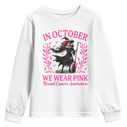 Breast Cancer Halloween Witch Youth Sweatshirt In October We Wear Pink