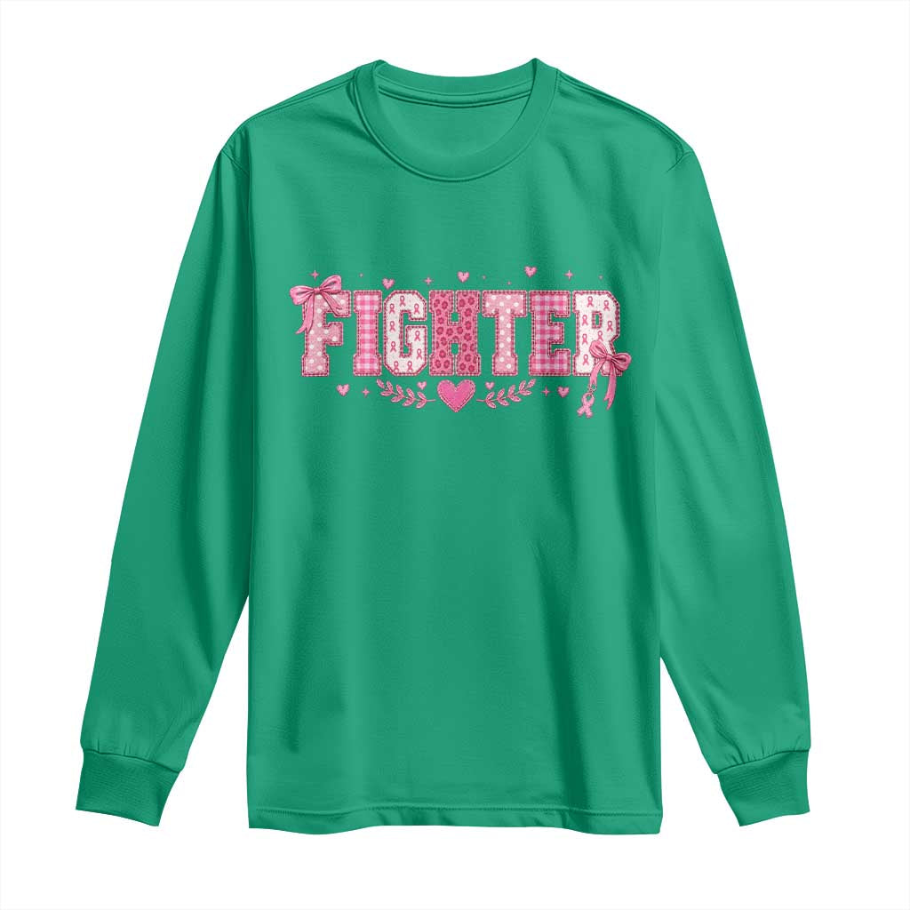 Breast Cancer Fighter Support Long Sleeve Shirt Pink Coquette Bow Ribbon Strength