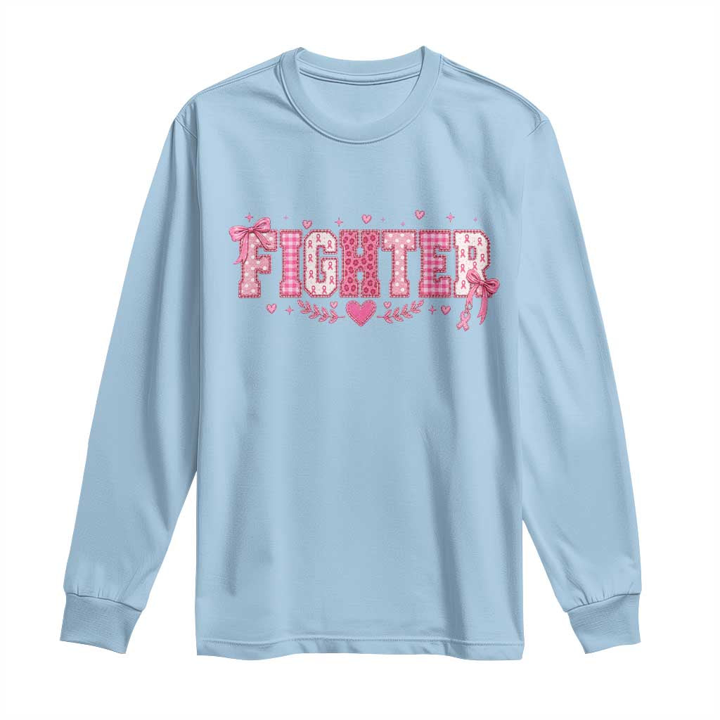 Breast Cancer Fighter Support Long Sleeve Shirt Pink Coquette Bow Ribbon Strength