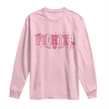 Breast Cancer Fighter Support Long Sleeve Shirt Pink Coquette Bow Ribbon Strength