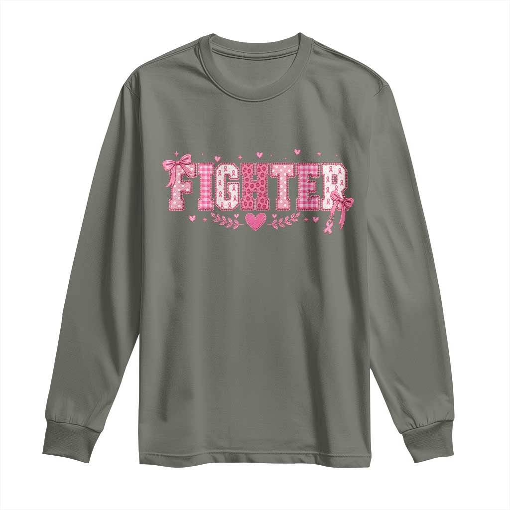 Breast Cancer Fighter Support Long Sleeve Shirt Pink Coquette Bow Ribbon Strength
