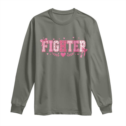 Breast Cancer Fighter Support Long Sleeve Shirt Pink Coquette Bow Ribbon Strength