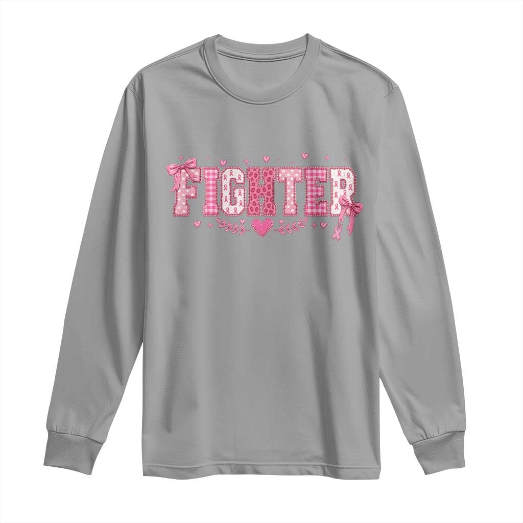 Breast Cancer Fighter Support Long Sleeve Shirt Pink Coquette Bow Ribbon Strength