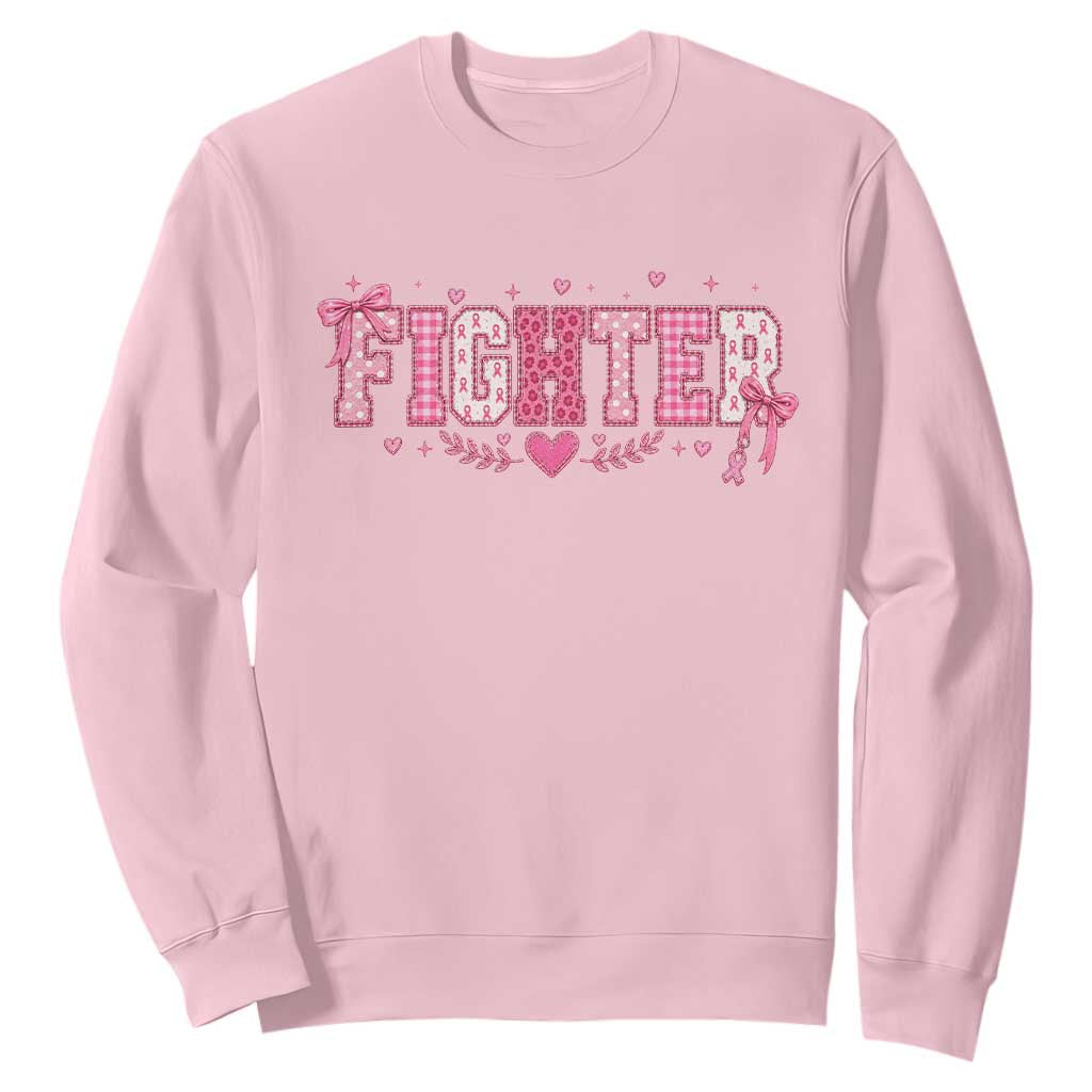 Breast Cancer Fighter Support Sweatshirt Pink Coquette Bow Ribbon Strength