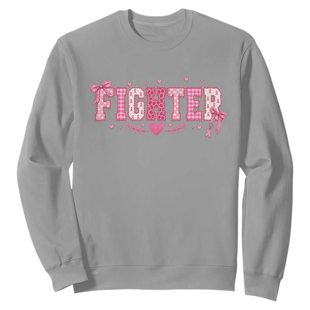 Breast Cancer Fighter Support Sweatshirt Pink Coquette Bow Ribbon Strength